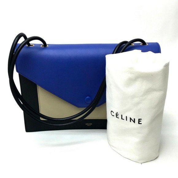Celine Handbags - CELINE Tricolor Leather Shoulder Bag Black/Blue/Be
